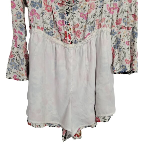 American Eagle Outfitters Size L Romper Floral Adjustable Neck Bell Sleeve Flowy - Picture 10 of 11